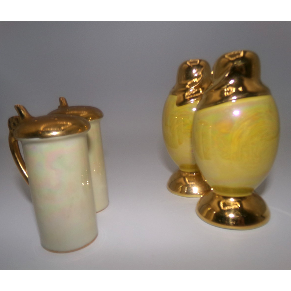 Vintage Lusterware Yellow White Pearlescent Gold Trim Salt & Pepper Shaker Sets - Picture 3 of 13